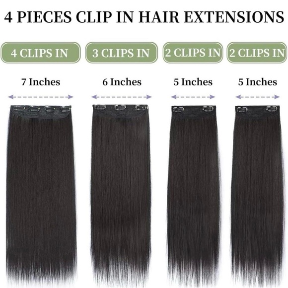20 inch thick hairpieces black brown straight hair clip in extensions - Picture 2 of 7